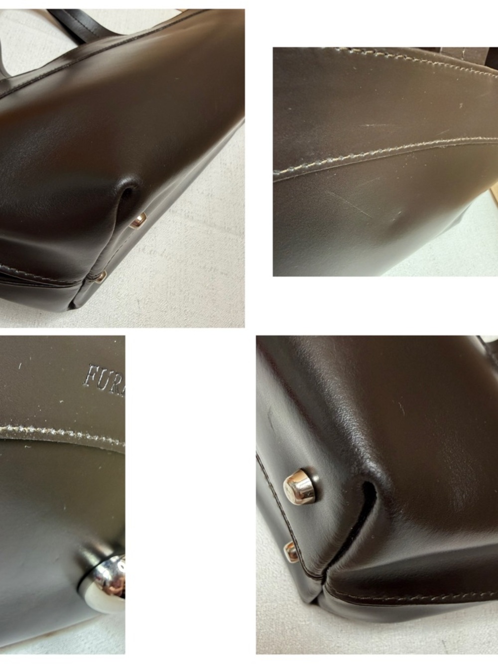 Furla Brown Genuine Leather Satchel Top Handle Bag Italy Silver Tone - Picture 15 of 15